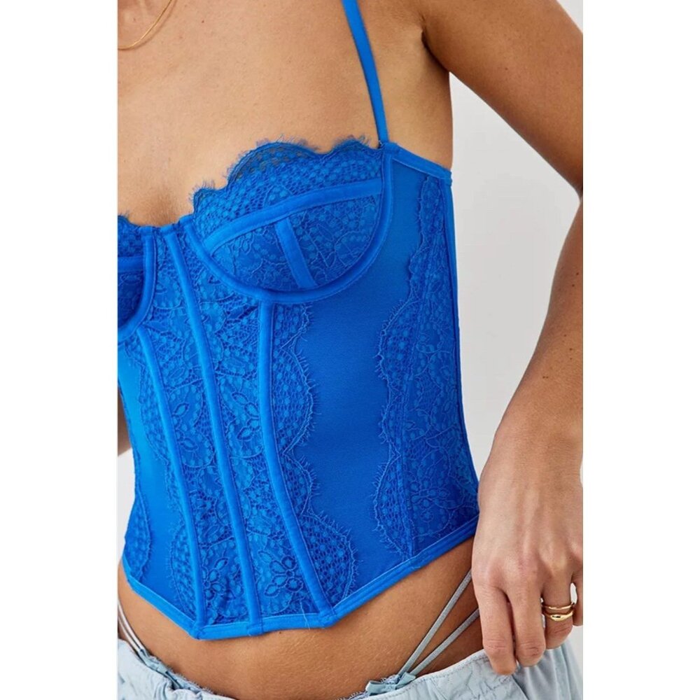 Urban Outfitters Out From Under Lace Corset Top Y2K Blue Coquette Festival Fairy